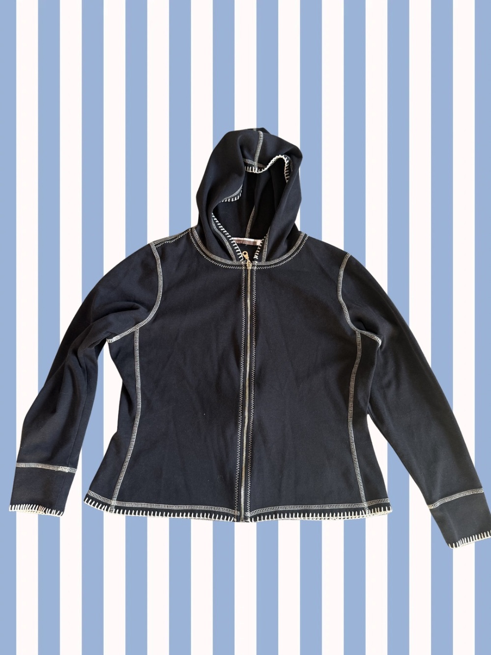 hush - Black Zip-Up Hoodie with Contrast Stitching (M)
